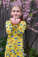 Long Sleeve Skater Dress | Cat- Lemon Chrome Yellow, Fiesta Red Taping