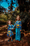 Long Sleeve Top | Fall Flowers - Blue, Hawaiian Blue Taping