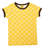 Short Sleeve Top | Clover Yellow. Dark Brown Taping