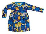 Long Sleeve Dress with Gathered Skirt | Fall Flowers - Blue, Hawaiian Blue Taping