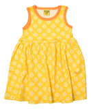 Sleeveless Dress with Gathered Skirt | Clover – Dandelion Yellow. Blazing Orange Taping