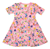 Short Sleeve Skater Dress |  Happy Flower - Lilac Chiffon Taping