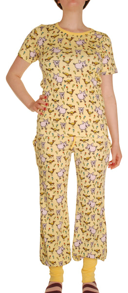 Short Sleeve Top | Pigs and Chicks – Pale Banana. Snapdragon Yellow Taping