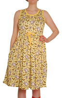 Sleeveless Dress with Gathered Skirt | Pigs and Chicks -  Yellow