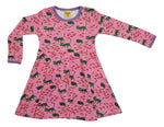 Long Sleeve Skater Dress | Cat- Pink, Bougainvillea Purple Taping