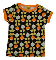 Short Sleeve Top | Big Radish – Black. Blazing Orange Taping