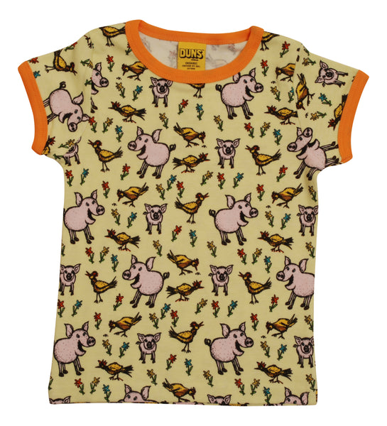Short Sleeve Top | Pigs and Chicks – Luminary Green. Blazing Orange Taping