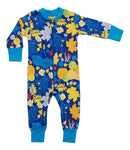Zip Suit | Fall Flowers - Blue, Hawaiian Blue ribb