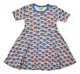 Short Sleeve Skater Dress | Multi Radish - Blue