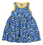 Sleeveless Dress with Gathered Skirt | Fish - Blue