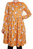 Long Sleeve Dress with Gathered Skirt | Dancing Pig- Orange