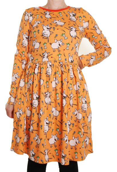 Long Sleeve Dress with Gathered Skirt | Dancing Pig- Orange