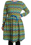 Long Sleeve Dress with Gathered Skirt | Radish Stripe - Blue/ Green