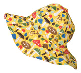 Sun Hat | Mushrooms - Yellow, Inside in Dark Red Check