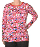 Long Sleeve Top | Mushrooms - Pink. Pompeian Red Taping