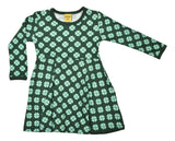 Long Sleeve Skater Dress | Clover - Bistro Green. Bistro Green Taping