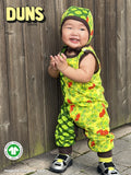 Dungaree | Mixed Print. Clover Treetop Green/ Rowanberry, Dark Brown Taping