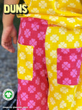 Baggy Pants | Mixed Print. Clover Yellow/ Clover Rouge Red. Dark Brown Ribb.